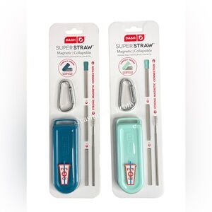 2 Sets Dash Reusable Straw Magnetic Collapsible Portable—Straw-Brush-Case-Clip